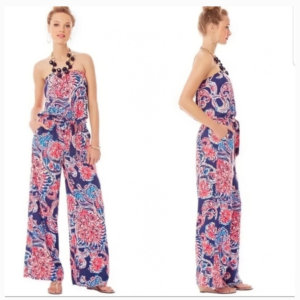 Lilly Pulitzer Farrah Romper Jumpsuit Navy Coral size L